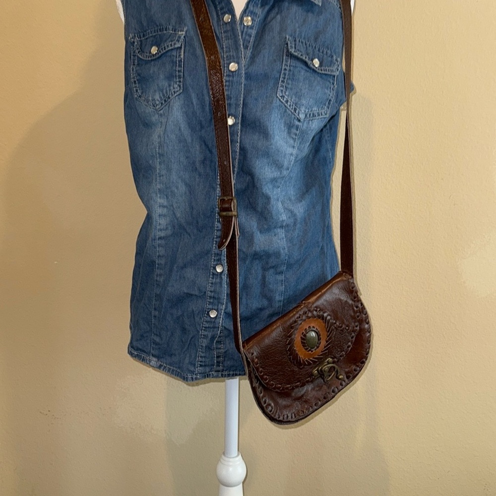 Vintage Brown Crossbody Bag with Decorative Flap